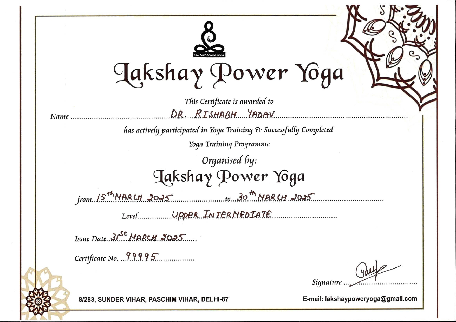 Upper Intermediate Level Certificate